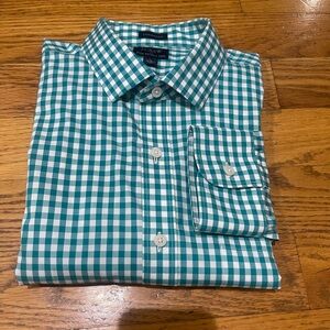 J. Crew Men’s Teal and White Gingham Dress Shirt Sz L